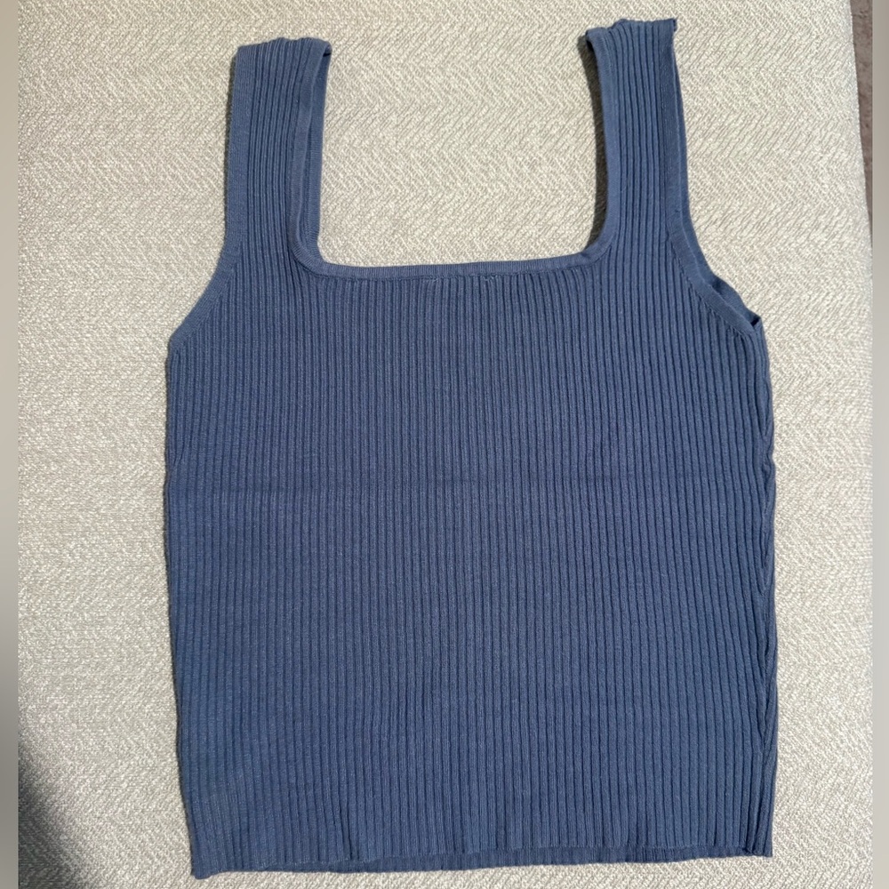 Square-Neck Ribbed Tank Top - Navy - Picture 2 of 2